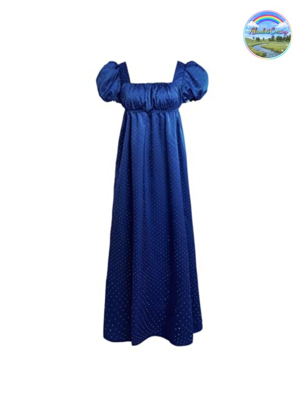 Rhinestone Satin Victorian Regency Gown Puff Sleeve Formal Maxi Dress